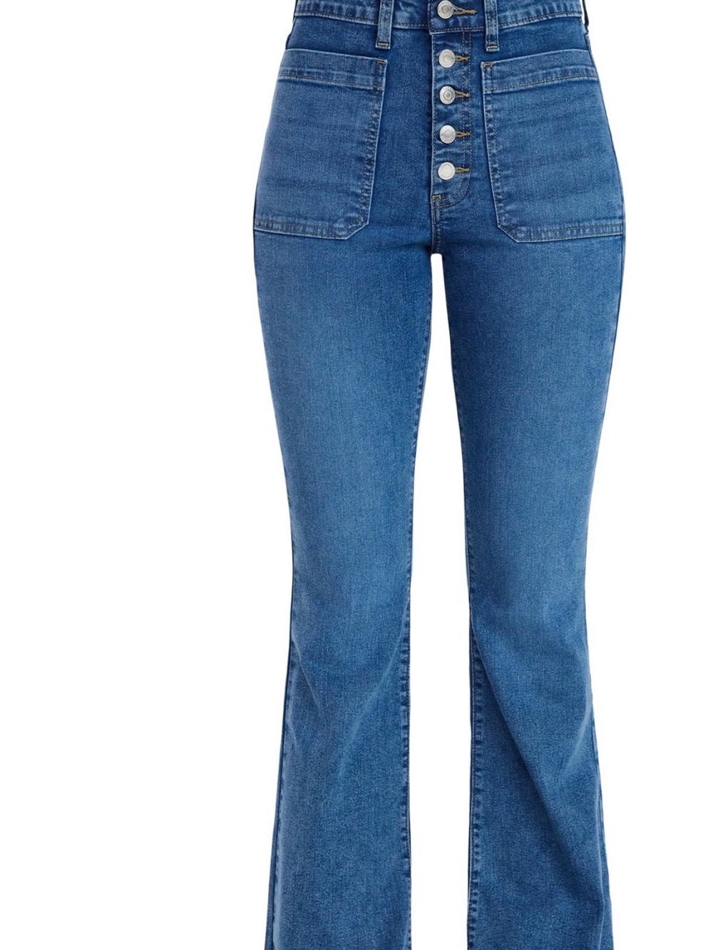 High-Rise Button-Fly Flare Jeans - Blue
